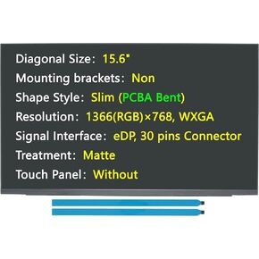 Grade A+ New Screen Replacement for Dell Latitude 5500/5501 NT156WHM-N46, 15.6", 1366×768 WXGA, Matte, eDP 30 pins Connector, Non-Touch, LED LCD Display with Tape