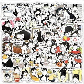 Cute Cat Stickers - 50 Pcs Waterproof Vinyl Cartoon Kitty Stickers for Water Bottle, Laptop, Phone Case, Cup, Guitar - Kawaii for Kids, Teens & Adults