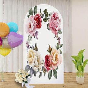 6.6FT Arch Backdrop Cover Bouquet Roses Watercolor Used as Greeting for Wedding Birthday Other Wedding Arch Cover Spandex Fitted Stretchy Backdrop Stand Covers for Wedding Birthday Party Decoration