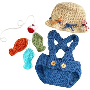 Newborn Photography Props Outfits Baby Crochet Knitted Cute Fisherman Set Infant Baby Boy Girl Photoshoot Props Costume