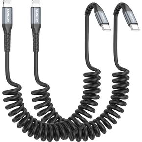 SUNGUY USB C to Lightning Cable [1.3FT-3FT], 2 Pack MFi Certified Coiled USB-C to Lightning Cable for Car, iPhone Charger Cord Compatible with iPhone 14/13/12/11 Pro Max Mini X XS XR SE iPad/Carplay