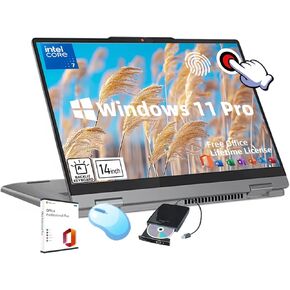 Lenovo IdeaPad Flex 5i 2-in-1 Laptop - w/Office & External DVD Drive, 14" WUXGA Touchscreen, Fingerprint Reader,Backlit KB, Intel 7-150U CPU(10-Core), Win 11 Pro(16GB RAM, 512GB SSD)