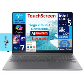 Lenovo Yoga AI Powered 2-in-1 Laptop 16.0" Touchscreen IPS WUXGA Display (Intel Ultra 5-226v, 16GB LPDDR5X, 2TB M.2 PCIe SSD, Backlit KB, Win 11 Home) w/MS 365 Personal, DKZ USB Port Expander