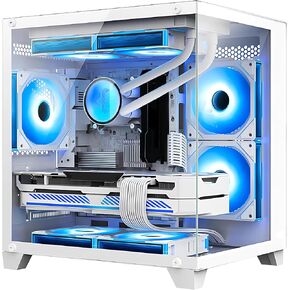 Panorama Gaming PC Desktop - AMD Ryzen 5 5600X 3.7 GHz, RTX 4060 8GB, 16GB DDR4 RAM 3200, 1TB M.2 PCIE SSD, 240mm AIO, 11AC Wi-Fi, Windows 11 Pro 64-bit Desktop Computer, White