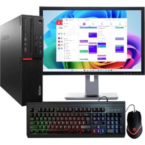Lenovo Desktop PC w/ 22" Monitor | Intel i5 | 16GB RAM + 500GB SSD | Windows 10 Pro | RGB Keyboard | 5G WiFi + BT | School, Home Office Computer (Renewed)