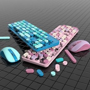 Colorful Wireless Keyboard and Mouse Combo, Retro Typewriter Style, Compact Keyboard for PC/Laptop(Pink)