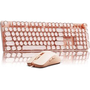 EWEADN Typewriter Style Mechanical Gaming Keyboard, Wired Mechanical Keyboards&EWEADN Wired Typewriter Keyboard and Mouse Combo
