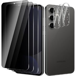 3 Pack For Samsung Galaxy S24 FE Privacy Screen Protector + 3 Pack Camera Lens Protector, 9H Hardness Anti-Spy Tempered Glass, Scratch-Resistant (Samsung Galaxy S24 FE)