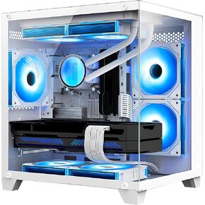 Panorama Gaming PC Desktop - AMD Ryzen 5 5600X 3.7 GHz, RX 6500XT 4GB, 32GB DDR4 RAM 3200, 1TB M.2 PCIE SSD, 240mm AIO, 11AC Wi-Fi, Windows 11 Pro 64-bit Desktop Computer, White
