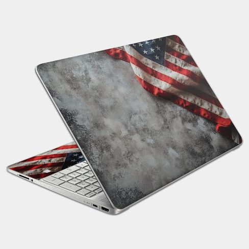 Laptop Skin Decal HP 15.6" - US Flag, Laptop Cover Sticker, No Cutting Required, No Bubble, Waterproof, Scratch Resistant - Including Wide Screen and Wrist Pad in Saudi Arabia