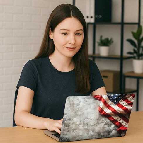 Laptop Skin Decal HP 15.6" - US Flag, Laptop Cover Sticker, No Cutting Required, No Bubble, Waterproof, Scratch Resistant - Including Wide Screen and Wrist Pad in Saudi Arabia