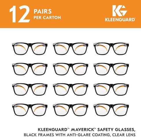 نظارات أمان KleenGuard™ V30 Maverick™ (49311)، مع طلاء مضاد للضباب من KleenVision™، عدسات دخانية، إطار أسود، نظارة شمسية للجنسين للرجال والنساء (الكمية 12) in Kuwait