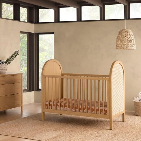 Babyletto Bondi Cane 3-in-1 Convertible Crib with Toddler Bed Conversion Kit in Honey with Natural Cane, Greenguard Gold Certified in Kuwait