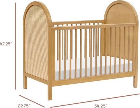 Babyletto Bondi Cane 3-in-1 Convertible Crib with Toddler Bed Conversion Kit in Honey with Natural Cane, Greenguard Gold Certified in Kuwait