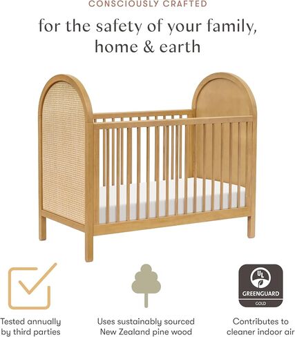 Babyletto Bondi Cane 3-in-1 Convertible Crib with Toddler Bed Conversion Kit in Honey with Natural Cane, Greenguard Gold Certified in Kuwait