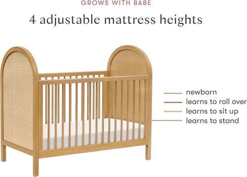 Babyletto Bondi Cane 3-in-1 Convertible Crib with Toddler Bed Conversion Kit in Honey with Natural Cane, Greenguard Gold Certified in Kuwait