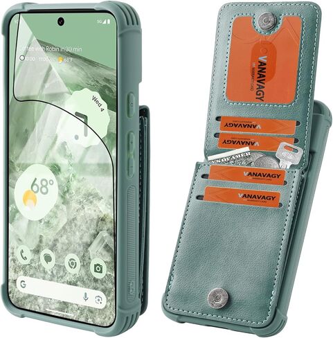 VANAVAGY Compatible for Google Pixel 7 Wallet Case for Women and Men,Leather Magnetic Clasp Flip Folio Phone Cover with Credit Card Holder and Coin Pocket,Forest Green in Saudi Arabia