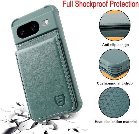 VANAVAGY Compatible for Google Pixel 7 Wallet Case for Women and Men,Leather Magnetic Clasp Flip Folio Phone Cover with Credit Card Holder and Coin Pocket,Forest Green in Saudi Arabia