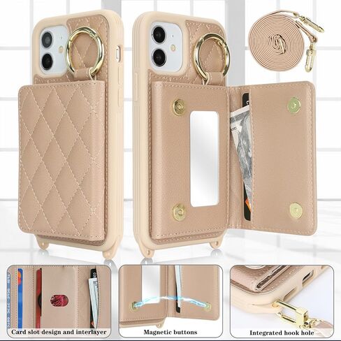 for iPhone 12 Pro Max Case with Card Holder and Strap, Black in Kuwait
