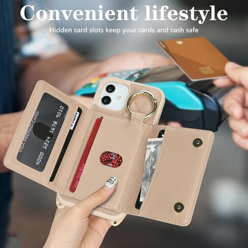for iPhone 12 Pro Max Case with Card Holder and Strap, Black in Kuwait