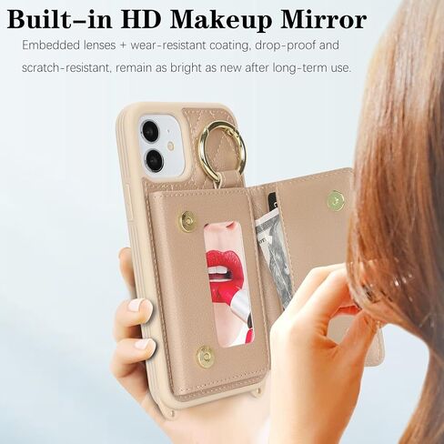 for iPhone 12 Pro Max Case with Card Holder and Strap, Black in Kuwait