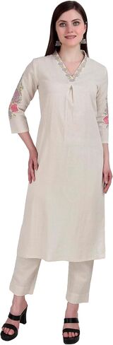 كورتا حريمي قطن أبيض مطرز من Ladyline مع طقم سراويل بالازو شرابات (CEKP LLSM1340) in Kuwait