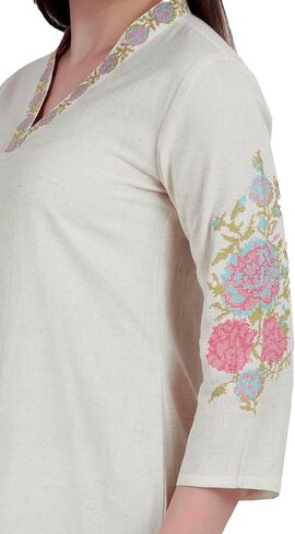 كورتا حريمي قطن أبيض مطرز من Ladyline مع طقم سراويل بالازو شرابات (CEKP LLSM1340) in Kuwait