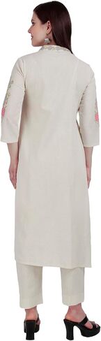 كورتا حريمي قطن أبيض مطرز من Ladyline مع طقم سراويل بالازو شرابات (CEKP LLSM1340) in Kuwait