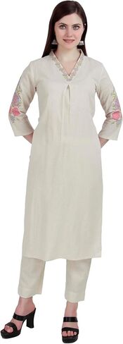 كورتا حريمي قطن أبيض مطرز من Ladyline مع طقم سراويل بالازو شرابات (CEKP LLSM1340) in Kuwait