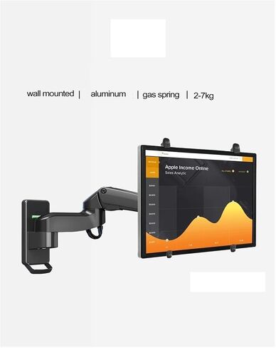 F150FP 2-7kg 75x75 100x100 Aluminum Gas Spring 360 Rotate tv Wall Bracket Dual arm 17"-27" LCD Monitor Stand Mount no Hole(Black) in Saudi Arabia