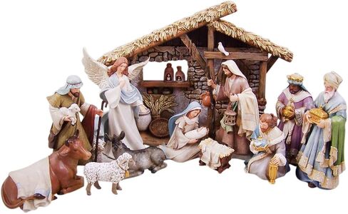 Avalon Gallery Nativity Sets for Christmas - Indoor Bethlehem Nights Nativity Scene, 4-Piece, Shepherd with Animals in Saudi Arabia