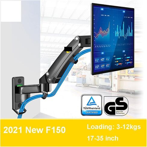 F300 F150 Gas Spring 24-35 Inch LED TV Wall Mount Monitor Holder Ergonomic Mount Arm Max. VESA 100 * 100mm Loading 3-12kgs(F300-Black) in Saudi Arabia