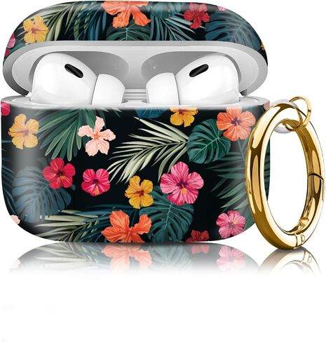 متوافق مع Airpod Pro 2nd/1st Generation Cover مع سلسلة مفاتيح ، علبة سماعات رأس لاسلكية مقاومة للوقاية من Airpod Pro 2023/2022/2019 (الزهور والنباتات) in Kuwait