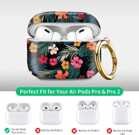 متوافق مع Airpod Pro 2nd/1st Generation Cover مع سلسلة مفاتيح ، علبة سماعات رأس لاسلكية مقاومة للوقاية من Airpod Pro 2023/2022/2019 (الزهور والنباتات) in Kuwait