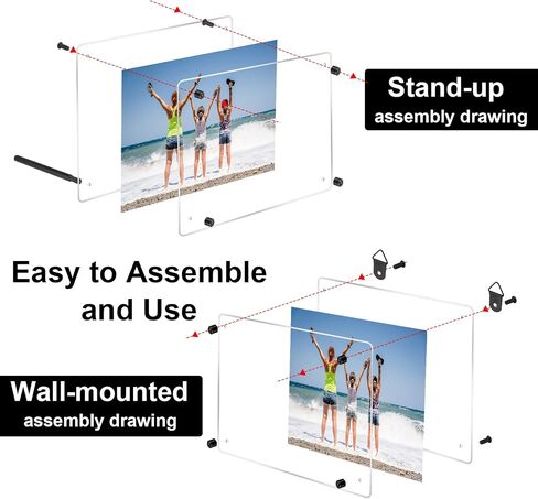 Thyle 8 Pcs Acrylic Photo Frame Floating Picture Frame Brackets 8.5 x 11 Inch Document Certificate Photo Frame Clear A4 Poster Frame Tabletop Desktop or Hanging Wall Mount Display Photography File in Saudi Arabia