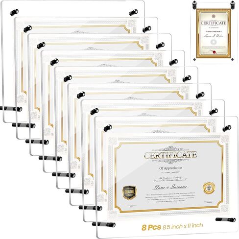 Thyle 8 Pcs Acrylic Photo Frame Floating Picture Frame Brackets 8.5 x 11 Inch Document Certificate Photo Frame Clear A4 Poster Frame Tabletop Desktop or Hanging Wall Mount Display Photography File in Kuwait