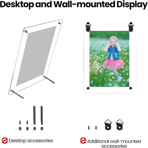 Thyle 8 Pcs Acrylic Photo Frame Floating Picture Frame Brackets 8.5 x 11 Inch Document Certificate Photo Frame Clear A4 Poster Frame Tabletop Desktop or Hanging Wall Mount Display Photography File in Kuwait