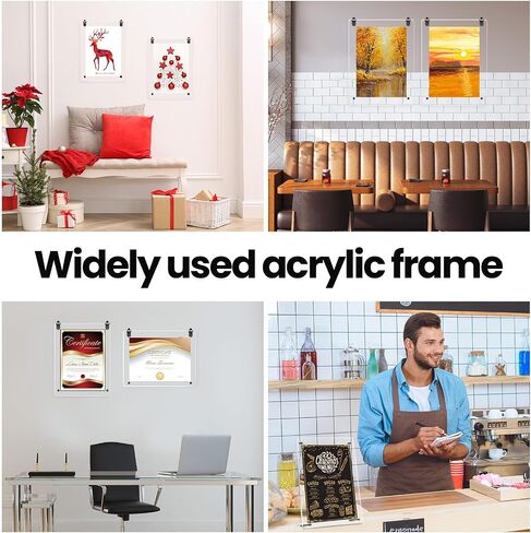 Thyle 8 Pcs Acrylic Photo Frame Floating Picture Frame Brackets 8.5 x 11 Inch Document Certificate Photo Frame Clear A4 Poster Frame Tabletop Desktop or Hanging Wall Mount Display Photography File in Kuwait