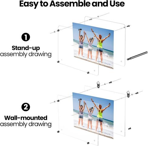 Thyle 8 Pcs Acrylic Photo Frame Floating Picture Frame Brackets 8.5 x 11 Inch Document Certificate Photo Frame Clear A4 Poster Frame Tabletop Desktop or Hanging Wall Mount Display Photography File in Kuwait