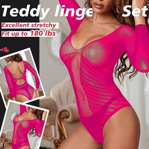 Sexy Lingerie for Women Naughty Fishnet Crotchless Lingerie Set Bodysuit Outfits Teddy Erotic Sheer Mesh Lingerie in Saudi Arabia