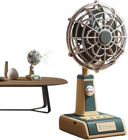 Table Fan - Quiet Air Circulator USB Rechargeable,Vintage Table Fan 3-Speed Portable Airflow for Home Outdoor Travel School Use in Saudi Arabia