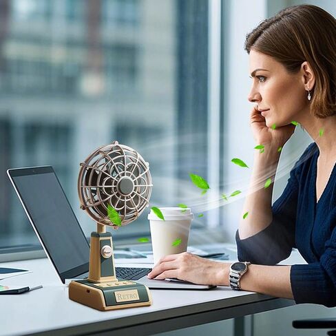 Table Fan - Quiet Air Circulator USB Rechargeable,Vintage Table Fan 3-Speed Portable Airflow for Home Outdoor Travel School Use in Saudi Arabia