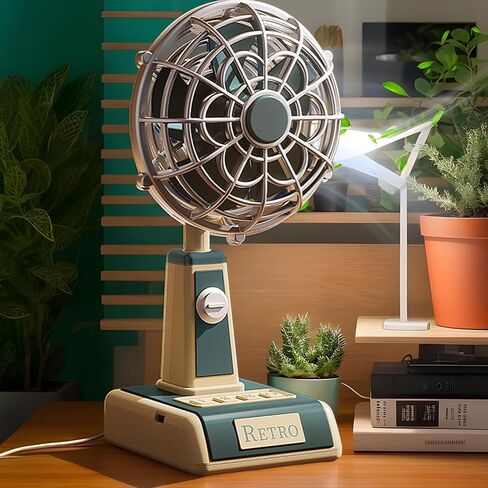 Table Fan - Quiet Air Circulator USB Rechargeable,Vintage Table Fan 3-Speed Portable Airflow for Home Outdoor Travel School Use in Saudi Arabia