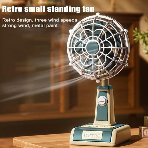 Table Fan - Quiet Air Circulator USB Rechargeable,Vintage Table Fan 3-Speed Portable Airflow for Home Outdoor Travel School Use in Saudi Arabia