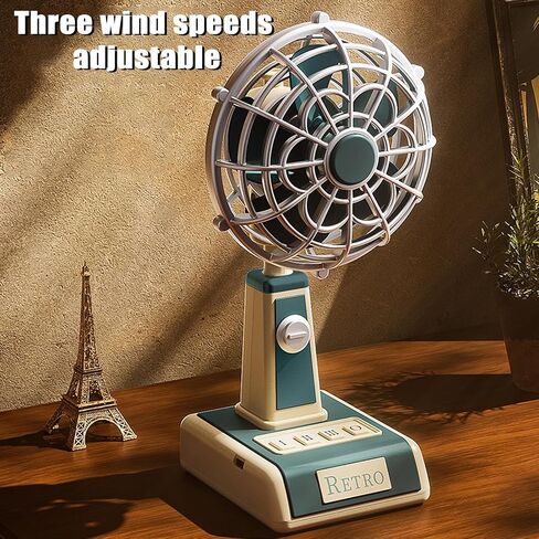 Table Fan - Quiet Air Circulator USB Rechargeable,Vintage Table Fan 3-Speed Portable Airflow for Home Outdoor Travel School Use in Saudi Arabia