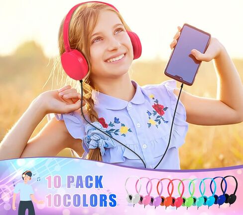 CN-Outlet Classroom Headphones Bulk 10 Pack for School Kids Students Children Toddler Boys Girls Teen and Adult(10 Color) in Kuwait