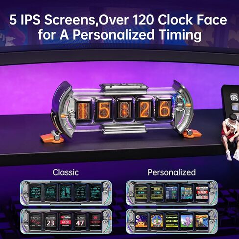 Divoom Times Gate - Cyberpunk Gaming Setup Digital Clock with Smart APP Control, WiFi Connect, RGB LED Display, Personalized Dashboard, Pixel Art for Gaming Room & Office Decor(Sliver) in Kuwait