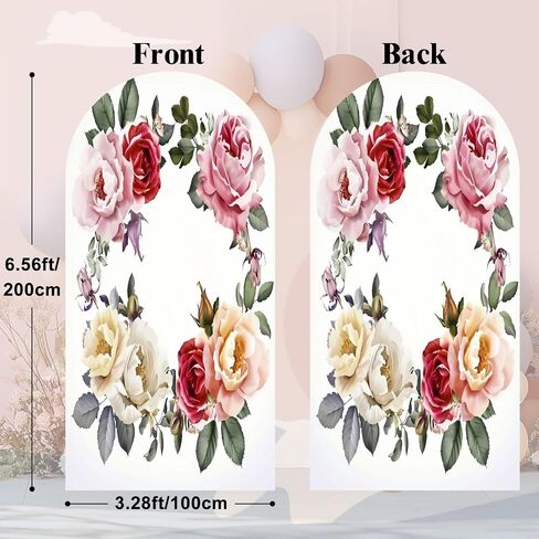 6.6FT Arch Backdrop Cover Bouquet Roses Watercolor Used as Greeting for Wedding Birthday Other Wedding Arch Cover Spandex Fitted Stretchy Backdrop Stand Covers for Wedding Birthday Party Decoration in Saudi Arabia