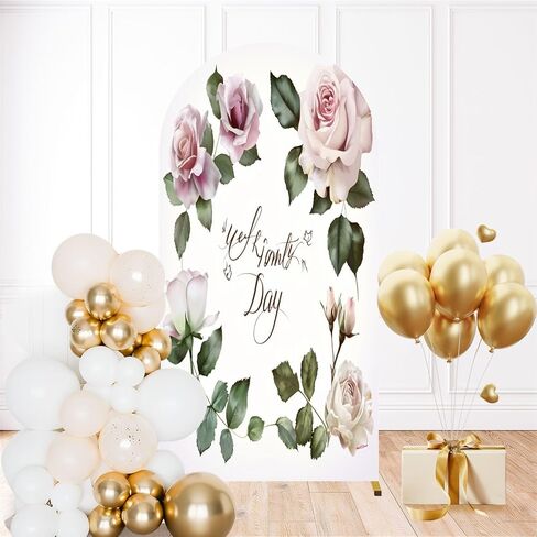 6FT Arch Backdrop Cover Flowers Leaves Watercolor Used as Greeting for Wedding Birthday Other Wedding Arch Cover Spandex Fitted Stretchy Backdrop Stand Covers for Wedding Birthday Party Decoration in Saudi Arabia