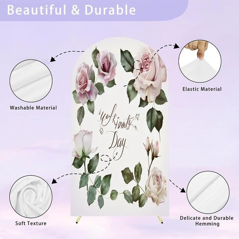 6FT Arch Backdrop Cover Flowers Leaves Watercolor Used as Greeting for Wedding Birthday Other Wedding Arch Cover Spandex Fitted Stretchy Backdrop Stand Covers for Wedding Birthday Party Decoration in Saudi Arabia